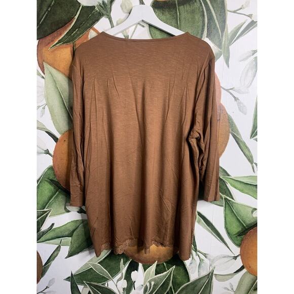 Chicos Size 3 US XL Brown Cognac Sueded Eyelet Cut out 4/3 Sleeve Tunic Top New - Picture 5 of 5